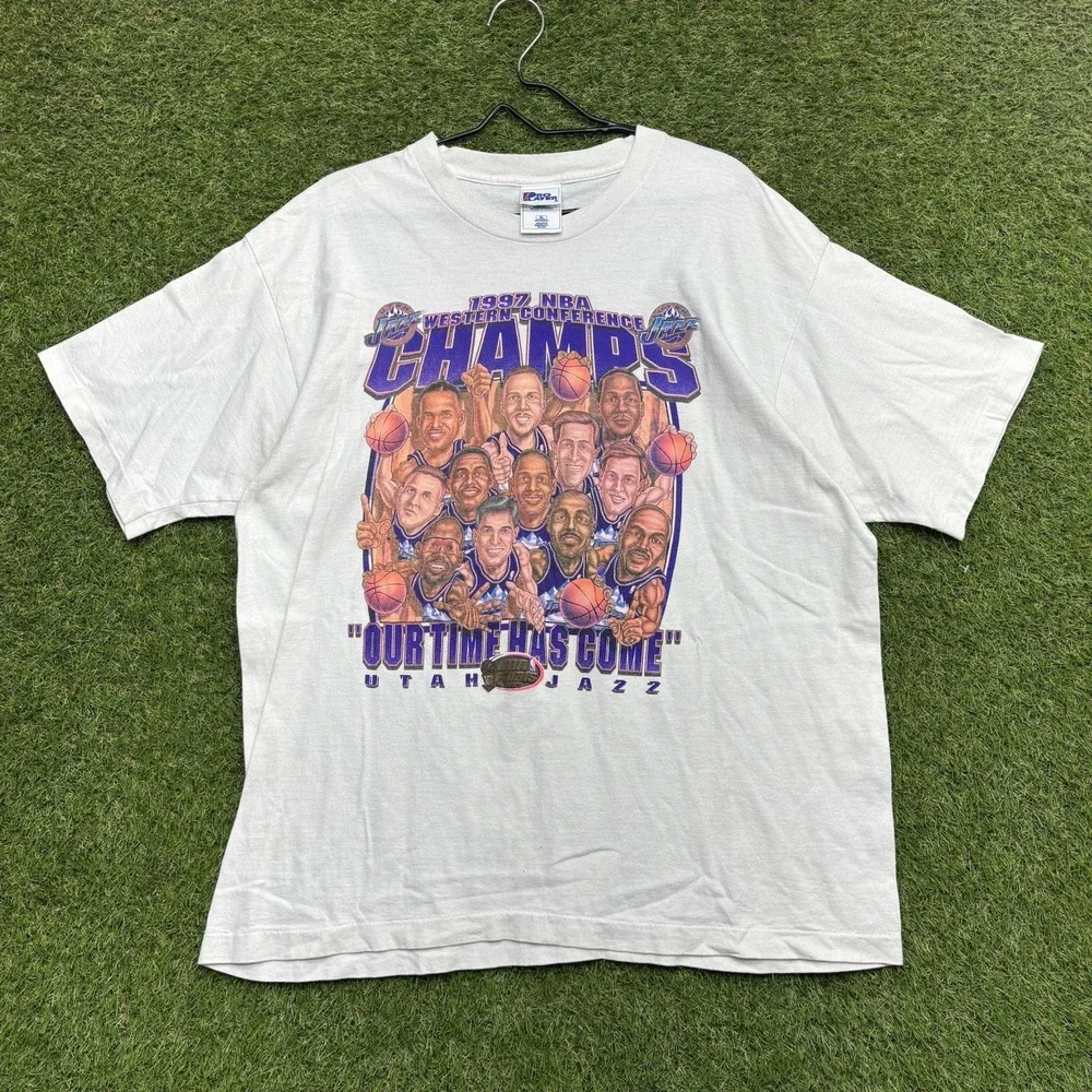 Vintage Utah Jazz Shirt Mens XL 90s NBA Finals Players Faces Western Conference